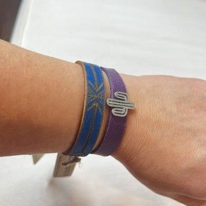 Most Wanted USA Set Of 2 Bracelets Turquoise Purple Genuine Leather Band Boho